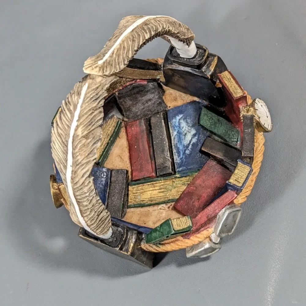 Vintage Resin Literary Trinket Basket Books Quill Pen Spectacles Decor